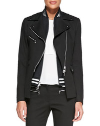 Veronica Beard Moto Blazer With Varsity Jacket Black