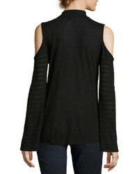 Neiman Marcus Mock Neck Cold Shoulder Knit Top Black