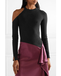 Cushnie et Ochs Renee Cold Shoulder Ribbed Stretch Knit Top Black