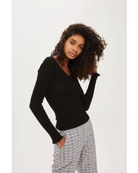 Topshop Wide V Neck Ribbed Knitted Top