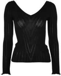 Topshop Wide V Neck Ribbed Knitted Top