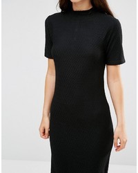 B.young Short Sleeve Knitted Bodycon Dress With Button Detail