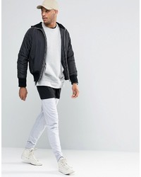 Asos Bomber Jacket With Knitted Hood In Black