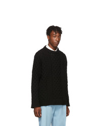 Raf Simons Black Virgin Wool Aran Knit Sweater