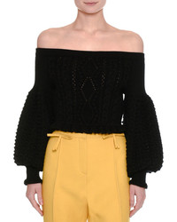 Valentino Off The Shoulder Virgin Wool Cable Knit Sweater