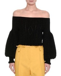 Valentino Off The Shoulder Virgin Wool Cable Knit Sweater