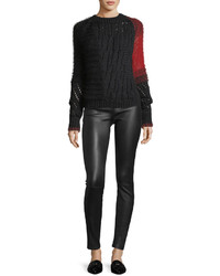 Helmut Lang Patchwork Cable Knit Crewneck Wool Sweater