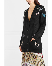 Valentino Appliqud Cable Knit Wool Cardigan
