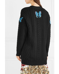 Valentino Appliqud Cable Knit Wool Cardigan