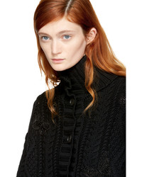 Valentino Black Long Cable Knit Butterfly Cardigan