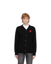 Comme Des Garcons Play Black Wool Double Heart V Neck Cardigan