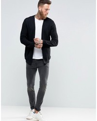 Asos Cable Knit Cardigan With Rib Detail