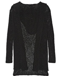 James Perse Hooded Open Knit Cotton And Linen Blend Cardigan Black