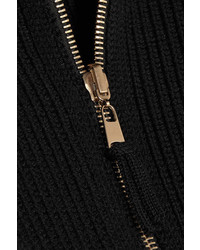 Alexander McQueen Ribbed Knit Wool Peplum Cardigan Black