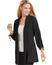 JM Collection Textured Knit Ruched Sleeve Cardigan