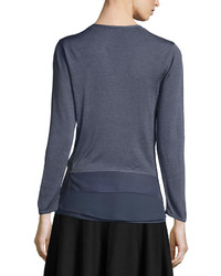 Nic+Zoe Long Sleeve Knit Cardigan W Chiffon Trim Plus Size