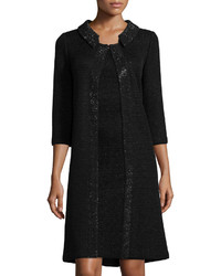 St. John Collection Allure Knit 34 Sleeve Topper Coat Caviar