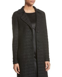 St. John Collection Sequin Knit Topper With Detachable Genuine Rabbit Fur Collar