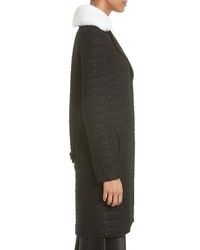 St. John Collection Sequin Knit Topper With Detachable Genuine Rabbit Fur Collar