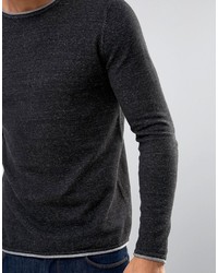 Selected Homme Crew Neck Knitted Sweater With Contrast Raw Hem