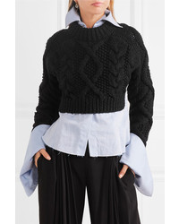 DKNY Open Back Cable Knit Merino Wool Sweater Black