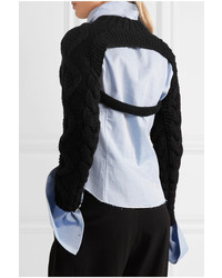 DKNY Open Back Cable Knit Merino Wool Sweater Black