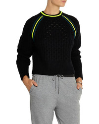 Alexander Wang T By Neon Trimmed Cropped Cable Knit Sweater