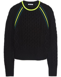 Alexander Wang T By Neon Trimmed Cropped Cable Knit Sweater