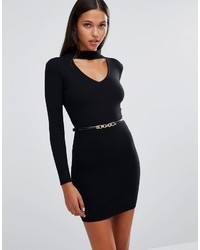 Lipsy Knitted Dress With Bar Detail With Belt