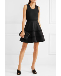 Carven Lace Trimmed Neoprene And Ribbed Knit Mini Dress Black