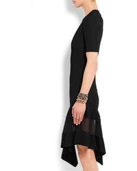 Givenchy Organza Paneled Dress In Black Ribbed Knit
