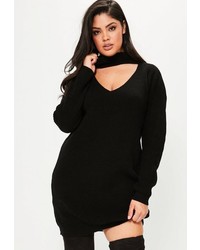 Missguided Plus Size Black Knit Choker Neck Dress