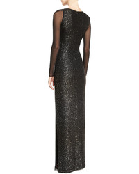 St. John Collection Sequined Knit Long Sleeve Gown Black