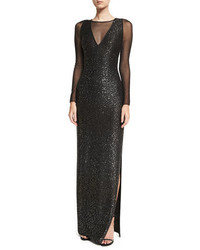 St. John Collection Sequined Knit Long Sleeve Gown Black