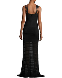 Herve Leger Sleeveless Bandage Gown With Knit Skirt Black