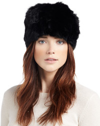 Adrienne Landau Knit Rabbit Fur Beanie Hat Black