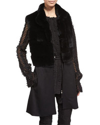 Black Knit Fur Vest