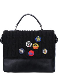 Black Fun Embroidery Knit Tote Bag