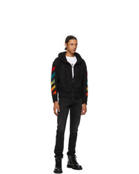 Off-White Black Brushed Mohair Diag Zip Up Hoodie