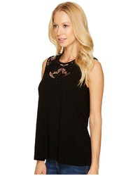 CeCe Knit Top With Floral Cut Out Neckline Blouse