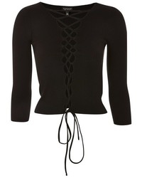Topshop Lace Up Front Ribbed Knit Top