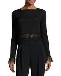 Black Knit Lace Cropped Top