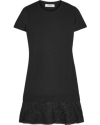 Valentino Corded Lace Trimmed Knitted Mini Dress Black