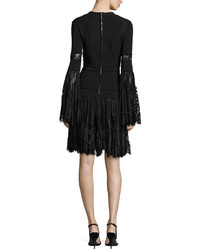 Elie Saab Lace Knit Bell Sleeve Cocktail Dress Black