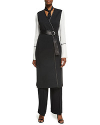 St. John Collection Milano Knit A Line Long Line Vest W Napa Leather