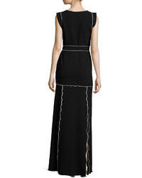 Moschino Boutique Flutter Sleeve Contrast Piped Knit Maxi Dress