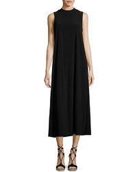 Neiman Marcus Sleeveless Knit Shift Maxi Dress Black