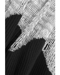 Alexander McQueen Metallic Open Knit Paneled Ribbed Wool Blend Maxi Skirt Black