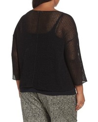 Eileen Fisher Plus Size Organic Linen Mesh Knit Top