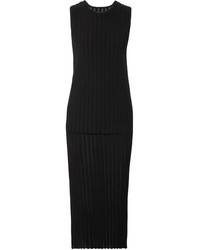 Diane von Furstenberg Layered Ribbed Knit Midi Dress Black